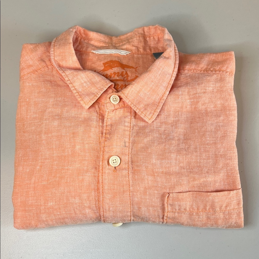 Tommy Bahama Long Sleeve Linen Button Down Shirt Orange Size XL *Flaw